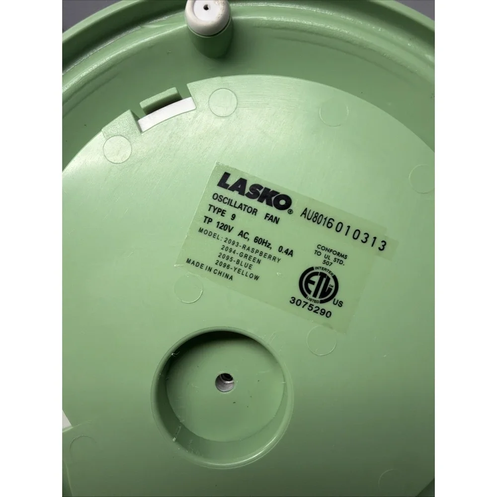 Vintage LASKO Desk Fan Type 9 Model 2094 Green Two Speed Tested Clean READ